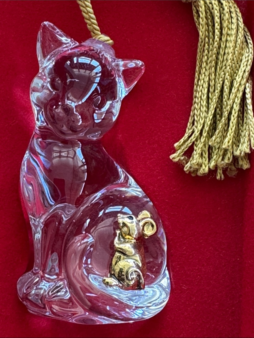 Gorham Crystal “Cat’s Best Friend” Christmas Tree Ornament | Antique Gold Accent